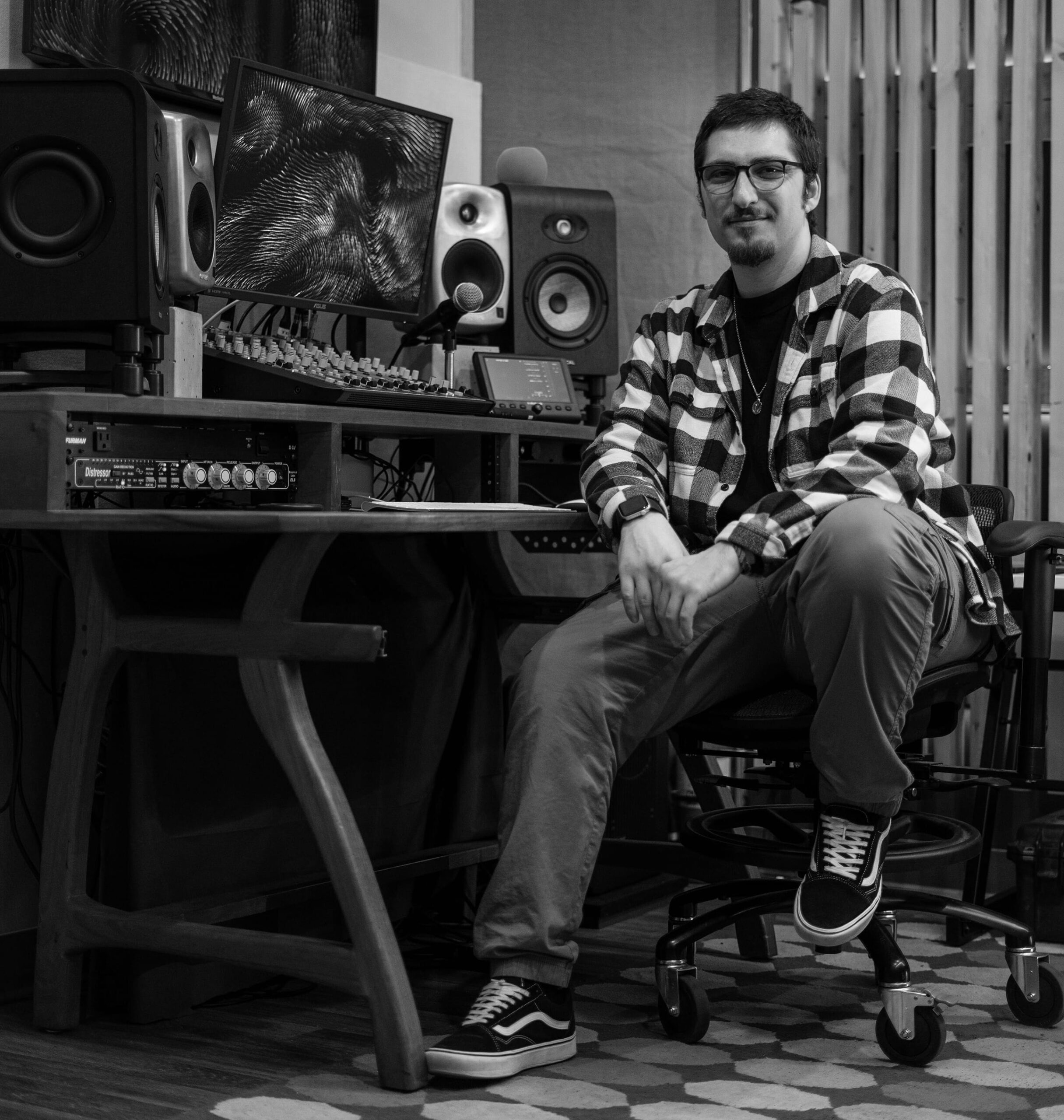 Audio Engineer Jimmy DeRosa in his element at ths studio.